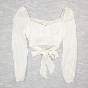 Cloud Ten Back Tie Bow Crop Top Women's Small Long Sleeve White Ivory Shimmer